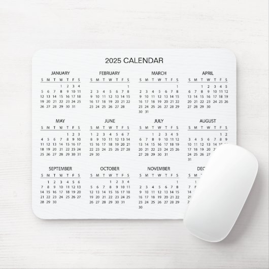 Eenvoudige maar elegante 2025 kalender | Muismat (Met muis)