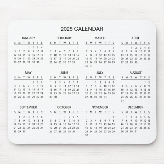 Eenvoudige maar elegante 2025 kalender | Muismat (Voorkant)