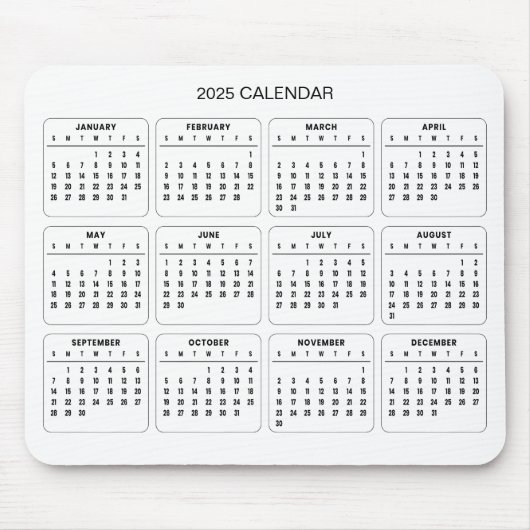 Eenvoudige maar elegante 2025 kalender | Muismat (Voorkant)