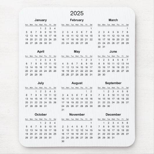 Eenvoudige maar elegante 2025 kalender | Muismat (Voorkant)