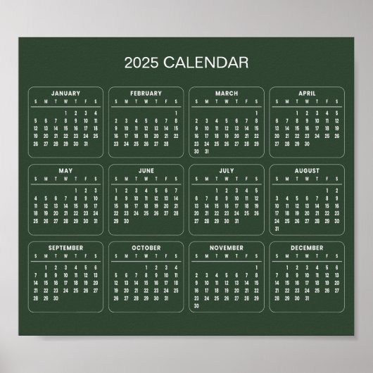 Eenvoudige maar elegante 2025 kalender | Poster (Voorkant)