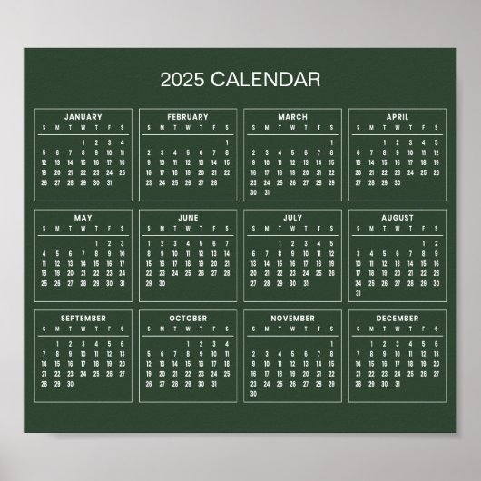 Eenvoudige maar elegante 2025 kalender | Poster (Voorkant)