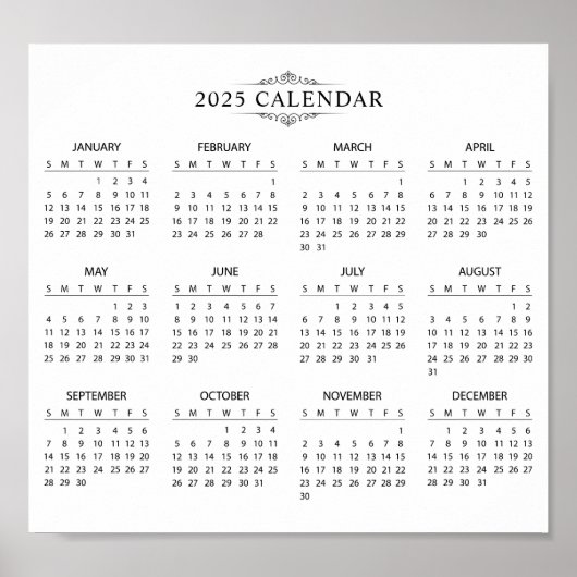 Eenvoudige maar elegante 2025 kalender | Poster (Voorkant)