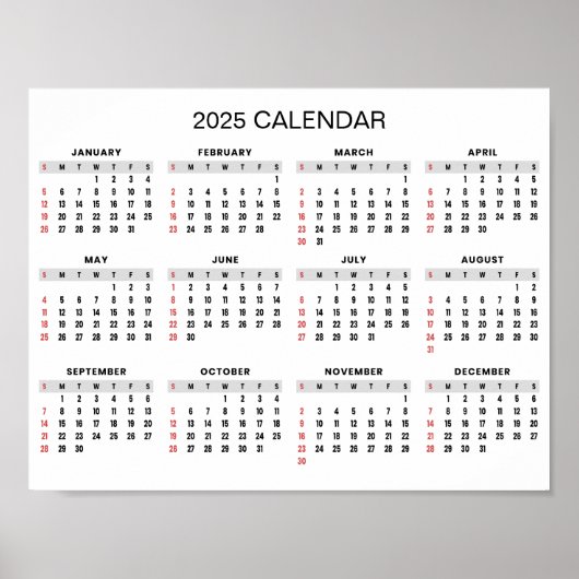 Eenvoudige maar elegante 2025 kalender | Poster (Voorkant)