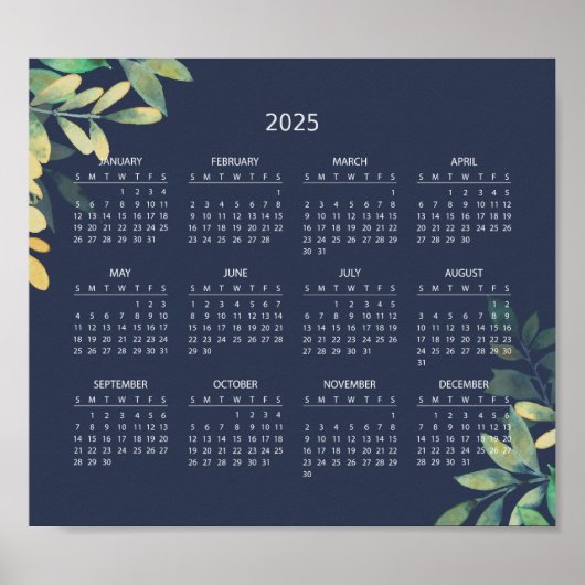 Eenvoudige maar elegante 2025 kalender | Poster (Voorkant)
