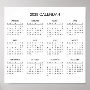 Eenvoudige maar elegante 2025 kalender   Poster