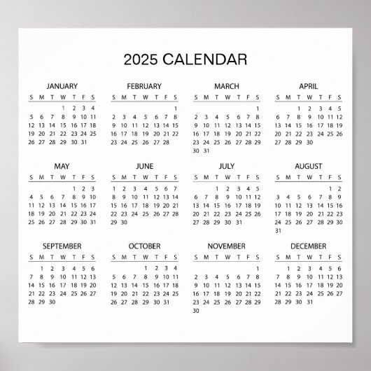 Eenvoudige maar elegante 2025 kalender | Poster (Voorkant)