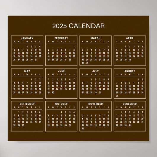 Eenvoudige maar elegante 2025 kalender | Poster (Voorkant)