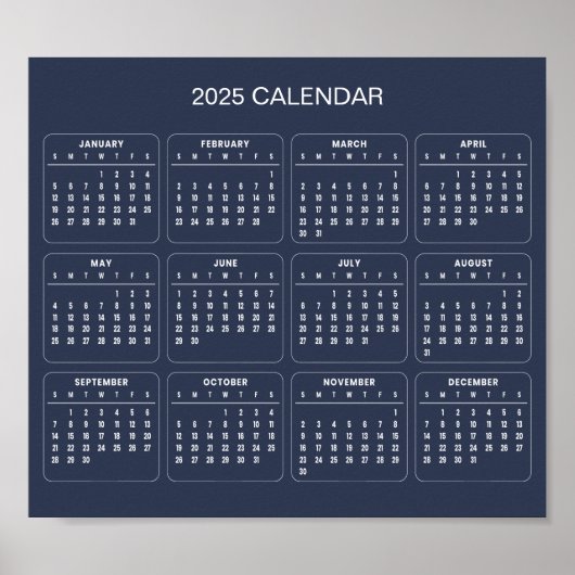 Eenvoudige maar elegante 2025 kalender | Poster (Voorkant)