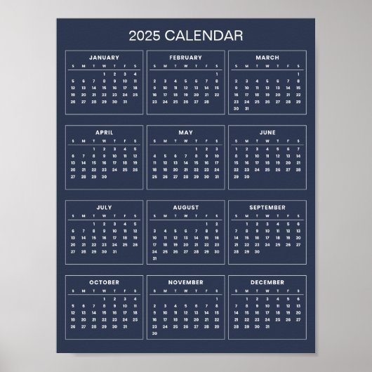 Eenvoudige maar elegante 2025 kalender | Poster (Voorkant)