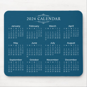 Eenvoudige maar elegante blauwe kalender 2024   Mo Muismat