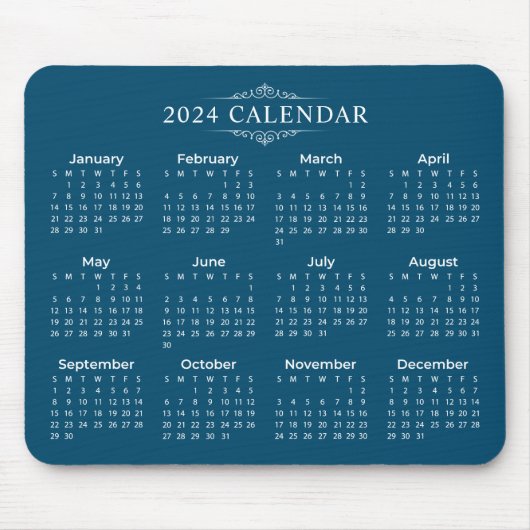 Eenvoudige maar elegante blauwe kalender 2024 | Mo Muismat (Voorkant)
