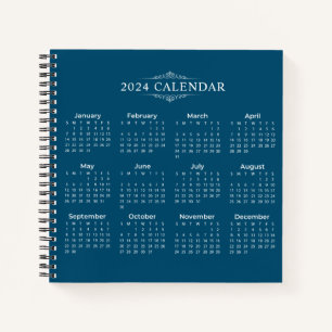 Eenvoudige maar elegante blauwe kalender 2024   NO Notitieboek