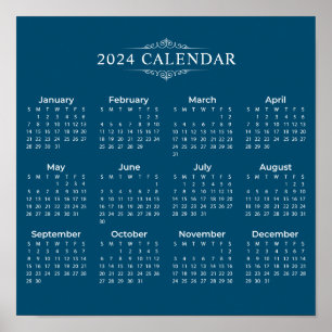 Eenvoudige maar elegante blauwe kalender 2024   PO Poster