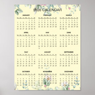Eenvoudige maar Elegante Bloemencalender 2026 Poster