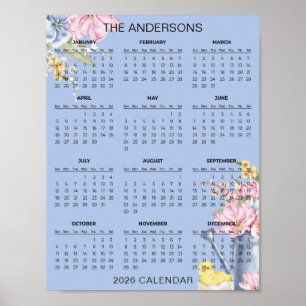 Eenvoudige maar Elegante Bloemencalender 2026 Poster