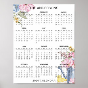 Eenvoudige maar Elegante Bloemencalender 2026    Poster
