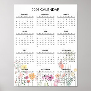 Eenvoudige maar Elegante Bloemencalender 2026    Poster