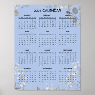 Eenvoudige maar Elegante Bloemencalender 2026 Poster