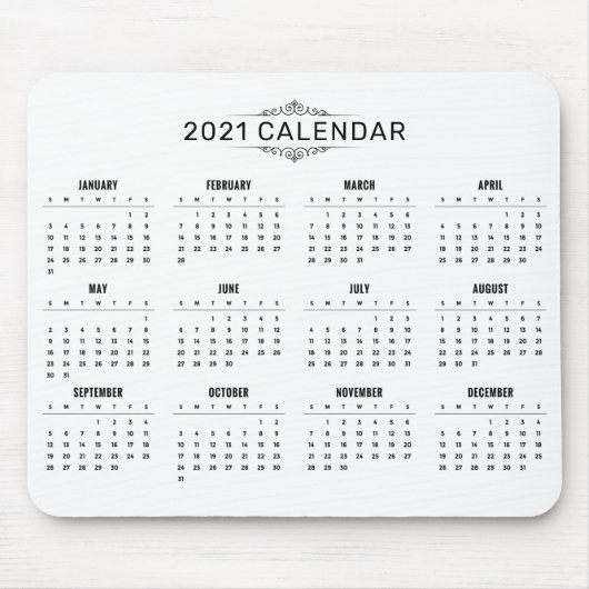 Eenvoudige maar elegante kalender voor 2021 | Mous Muismat (Voorkant)