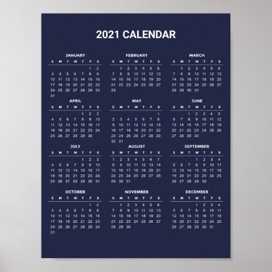 Eenvoudige maar elegante kalender voor 2021 | POST Poster (Voorkant)