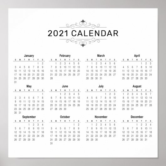Eenvoudige maar elegante kalender voor 2021 | POST Poster (Voorkant)