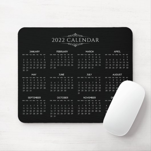 Eenvoudige maar elegante zwarte kalender 2022 | Mo Muismat (Met muis)