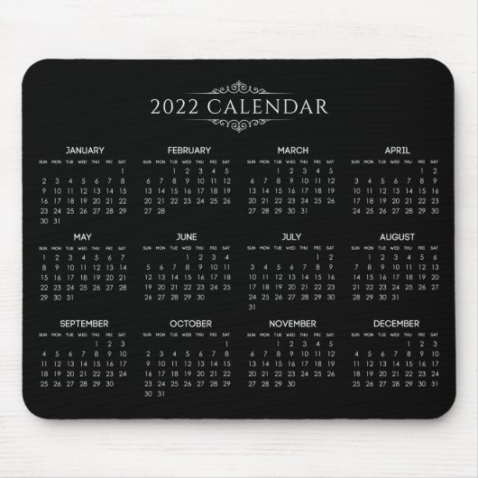 Eenvoudige maar elegante zwarte kalender 2022 | Mo Muismat (Voorkant)