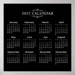 Eenvoudige maar elegante zwarte kalender 2023 | PO Poster
