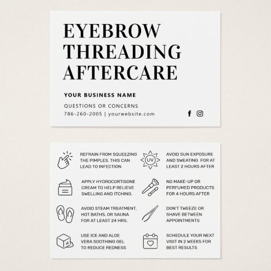 Eenvoudige, machtige Eyebrow Threading Aftercare K Visitekaartje (Voorkant /achterkant)