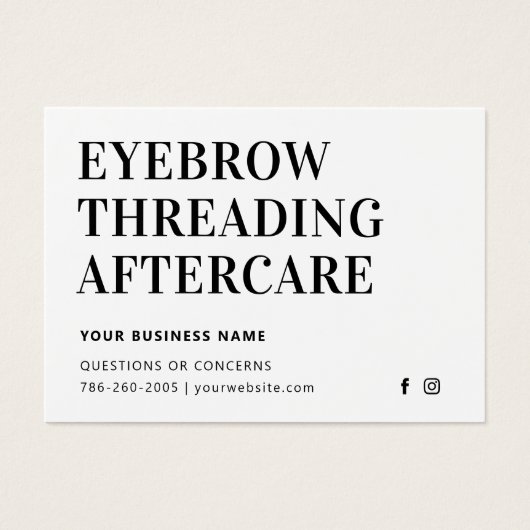 Eenvoudige, machtige Eyebrow Threading Aftercare K Visitekaartje (Voorkant)