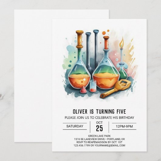 Eenvoudige Mad Scientist Potion Verjaardag Kaart (Voorkant / Achterkant)