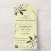 Eenvoudige madeliefjes op Bleek geel met QR-code All In One Uitnodiging (Binnen)