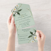 Eenvoudige madeliefjes op Sage Green All In One Uitnodiging (Afscheurbaar)