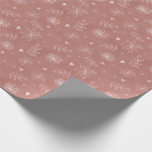 Eenvoudige madeliefjes roze bloemige hand getekend cadeaupapier (Hoek)