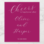 Eenvoudige Magenta Elegant Script Wedding Wijn Etiket (Enkel label)