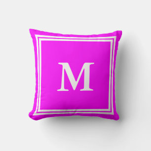 Eenvoudige Magenta en Witte Monogram Sjabloon van  Kussen