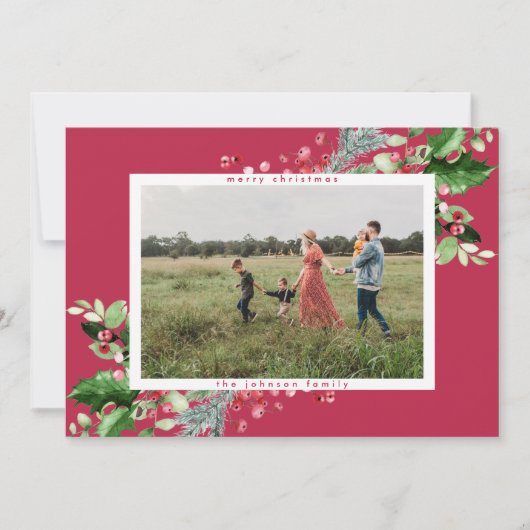 Eenvoudige Magenta-foto van Magenta met gewone, mo Feestdagenkaart (Voorkant)