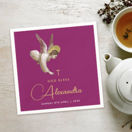 Eenvoudige Magenta Gouden Engel Zegen Religieus Sc Servet