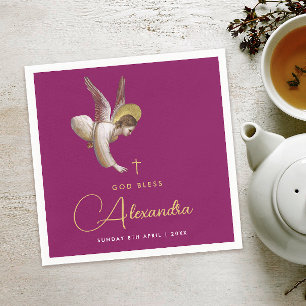 Eenvoudige Magenta Gouden Engel Zegen Religieus Sc Servet