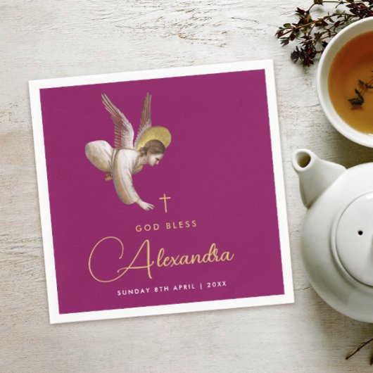 Eenvoudige Magenta Gouden Engel Zegen Religieus Sc Servet