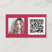 Eenvoudige magenta-haarmake-up foto logo qr code visitekaartje (Achterkant)