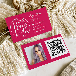 Eenvoudige magenta-haarmake-up foto logo qr code visitekaartje