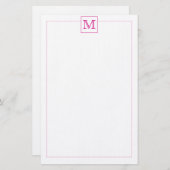 Eenvoudige Magenta Initiaal Monogram Square grens Briefpapier (Voorkant / Achterkant)