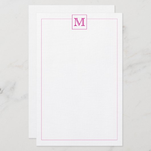 Eenvoudige Magenta Initiaal Monogram Square grens Briefpapier (Voorkant / Achterkant)