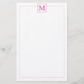 Eenvoudige Magenta Initiaal Monogram Square grens Briefpapier (Voorkant)