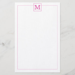 Eenvoudige Magenta Initiaal Monogram Square grens Briefpapier