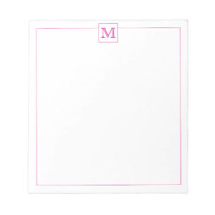 Eenvoudige Magenta Initiaal Monogram Square grens Notitieblok