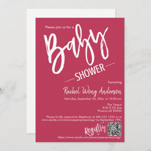 Eenvoudige Magenta Minimale Code van het Baby show Kaart (Voorkant / Achterkant)