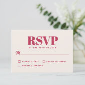 Eenvoudige Magenta Modern Minimalist Wedding RSVP (Staand voorkant)
